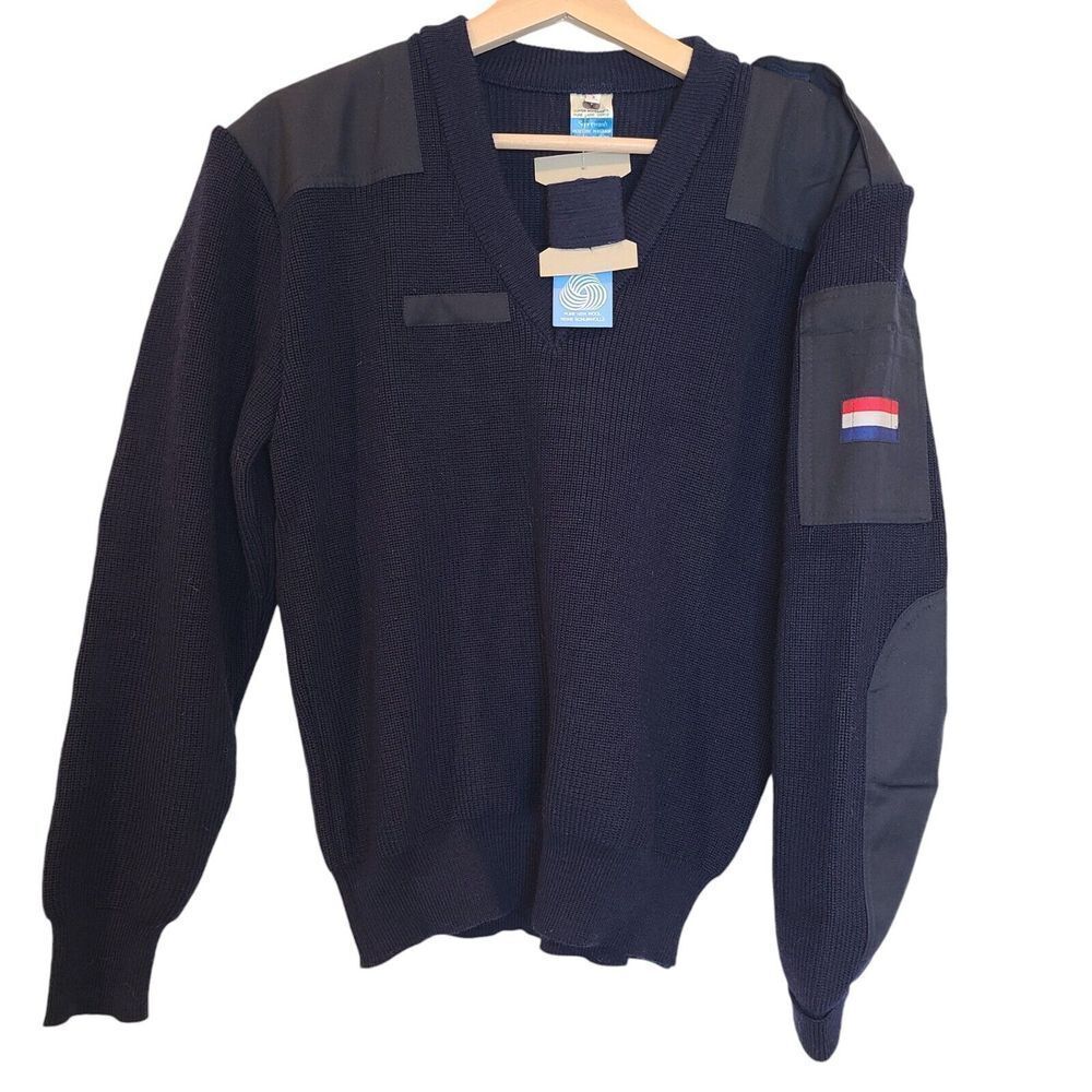 NEW Dutch Army Commando Sweater Men Navy Sz‎ 3 Small Wool V Neck Flag Netherland